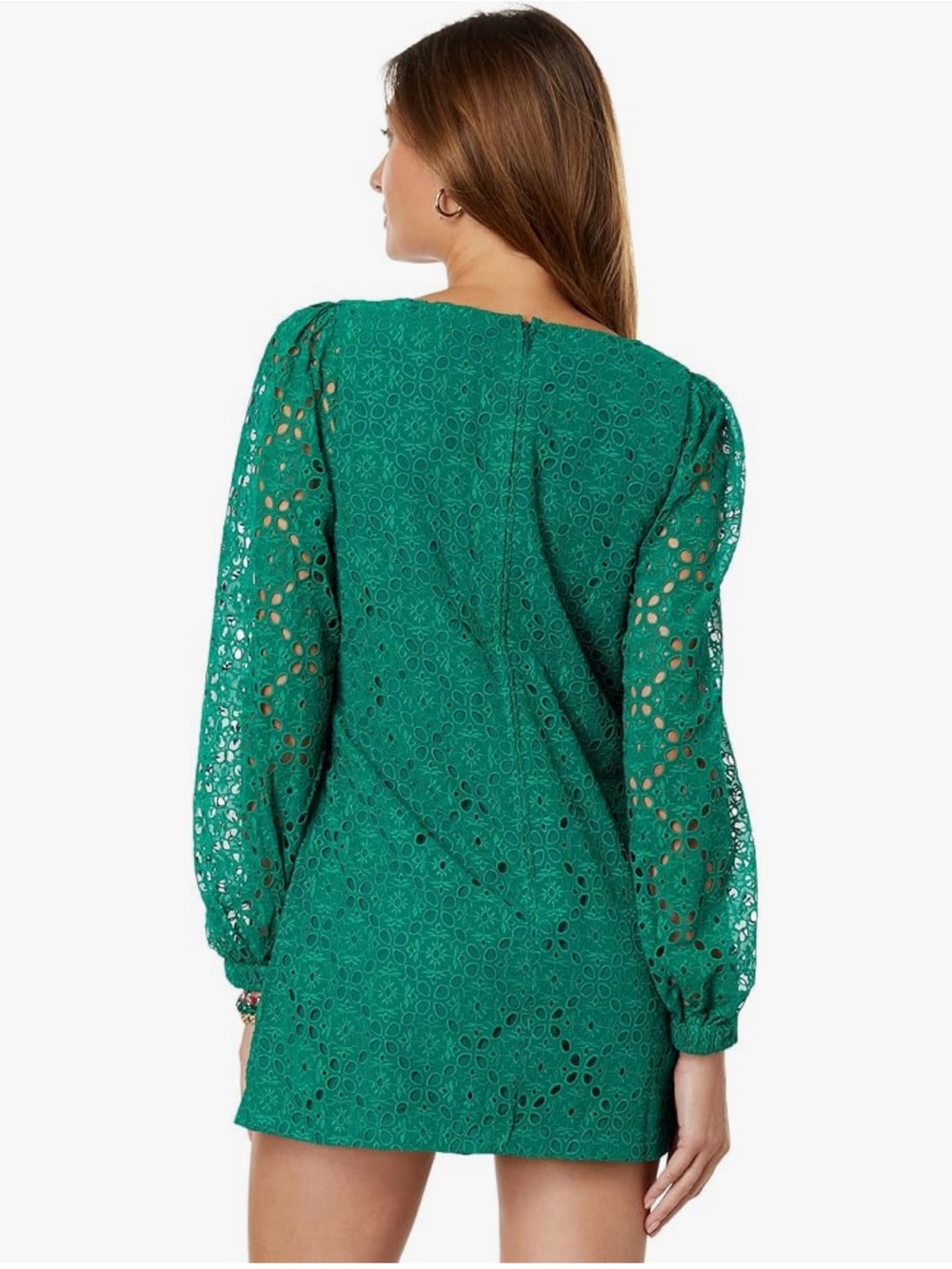 Lilly Pulitzer Emerald Green Eyelet Long-Sleeve Shift Dress - Picture 2 of 5